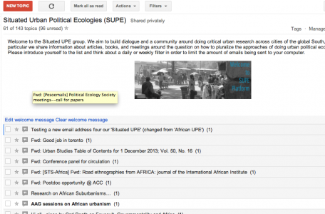 Join our email group. Send email to join_supe_list AT situatedecologies.net